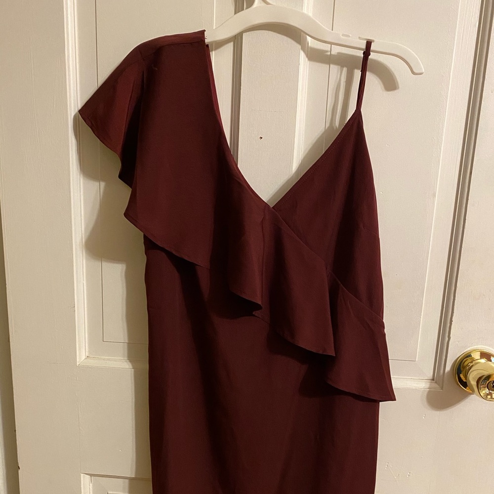 Lulu’s Burgundy Asymmetrical Shift Dress